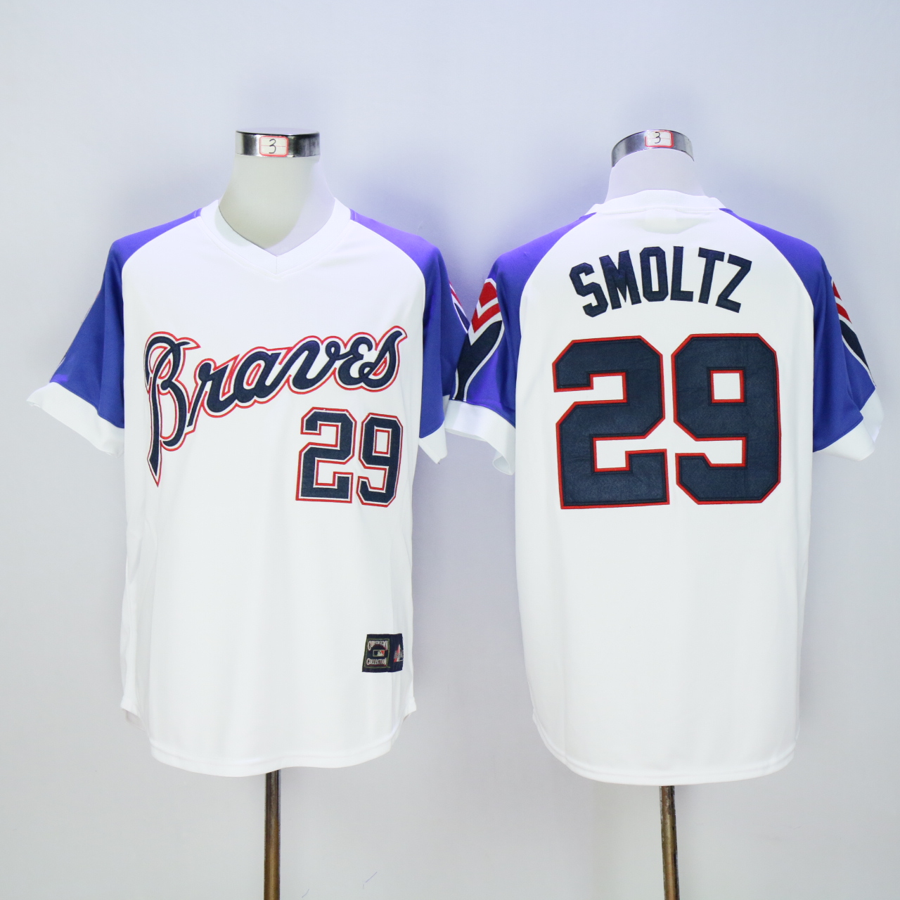 Men Atlanta Braves 29 Smoltz White Throwback 1973 MLB Jerseys